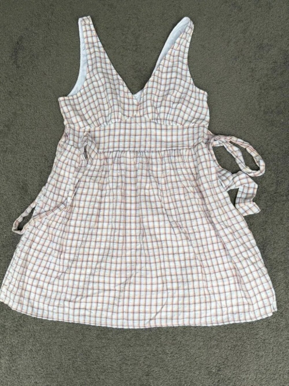 American Eagle Pastel Plaid V-Neck Mini Dress Sleeveless Smocked Back Large